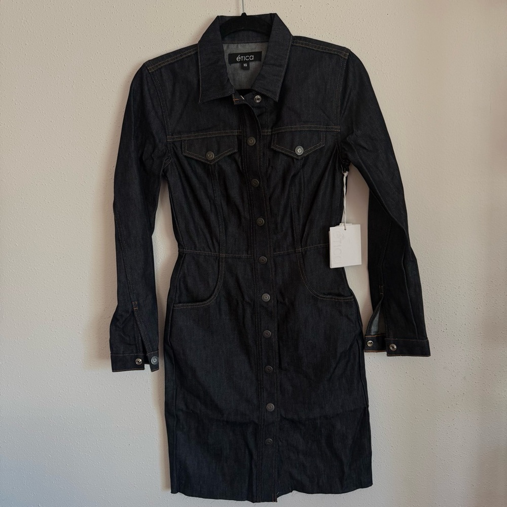 NWT Etica Deep Dark Indigo Denim Dress Size XS